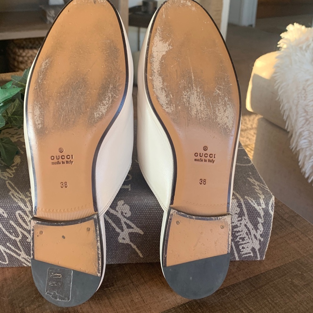 Gucci White Leather Mules with Gold Accents - Picture 2 of 5